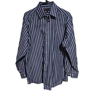 Ben Sherman Striped Button Up Shirt Mens Size Large Blue White Long Sleeve